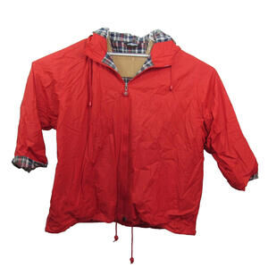 Aqua Sheen Woman's  Vintage Raincoat‎ Jacket Size XL Plaid 100% Vinyl Red Bright